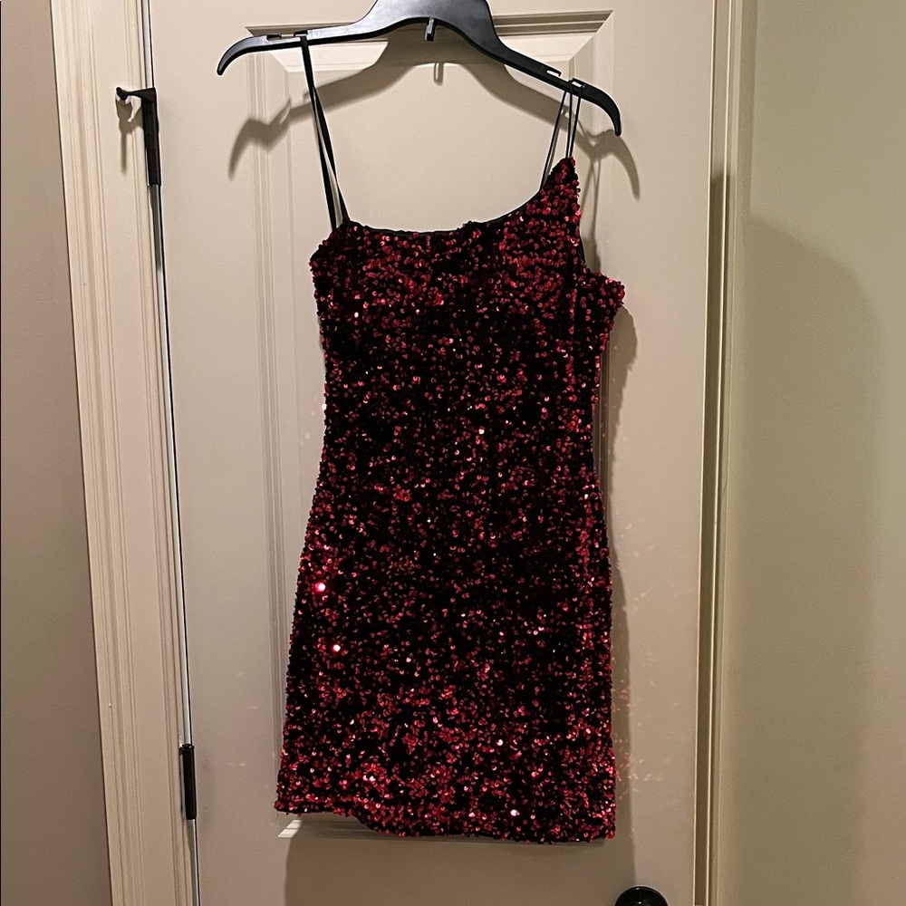 B Darlin Sparkling Burgundy Sequin Mini Dress